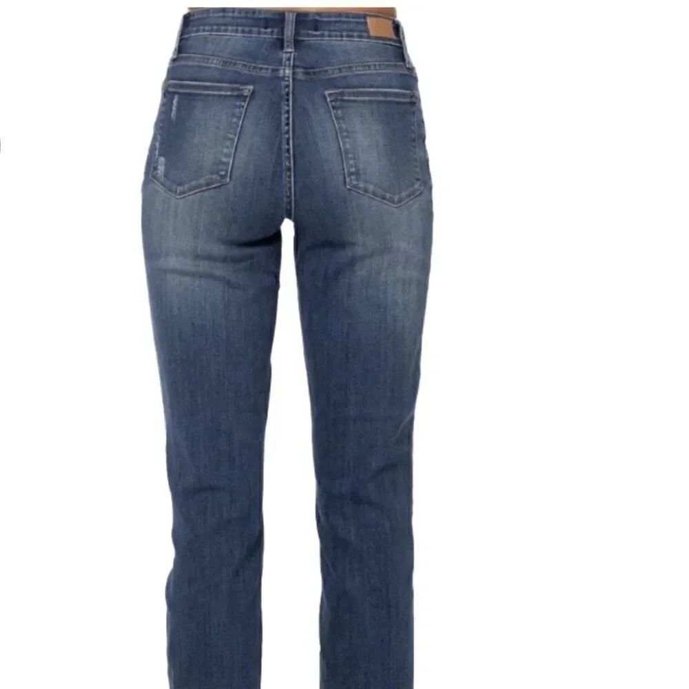 Judy Blue Patch Knee Boyfriend Jeans Size 13 / 31 Dark Wash Distressed Stretch - Picture 10 of 10